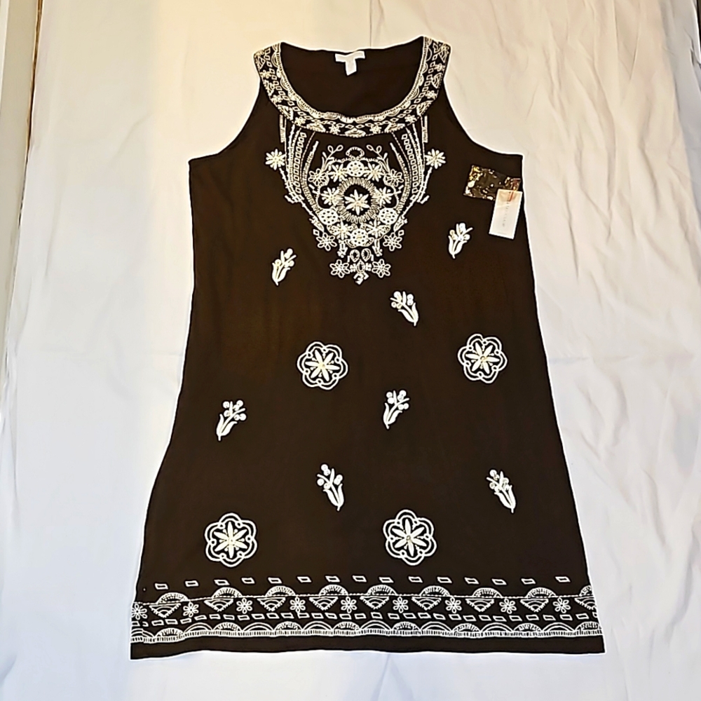 NWT Charter Club Petite dark walnut dress with embroidery and beading